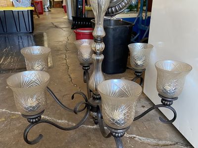 6-Light Traditional Bronze Chandelier with Cut Glass Shades