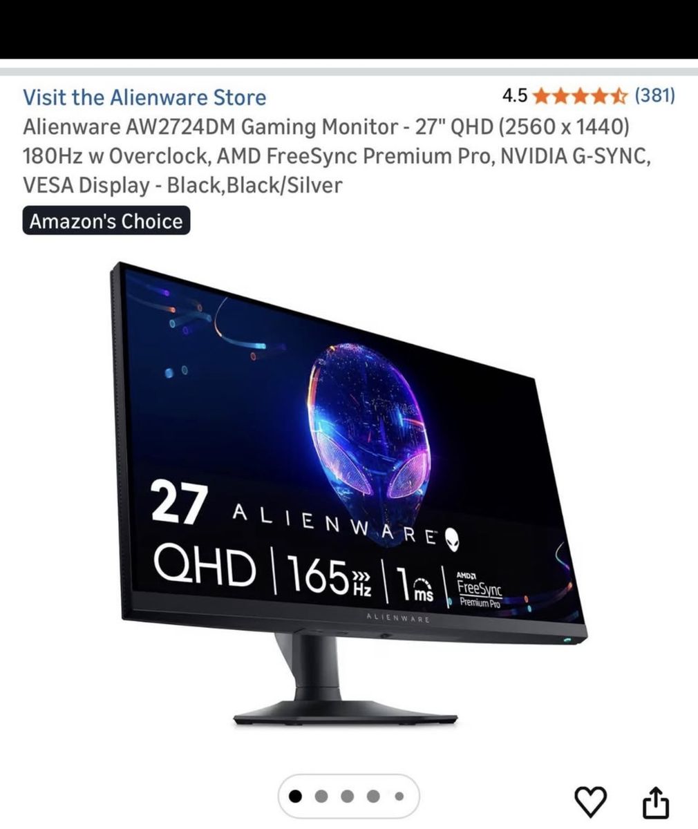 Alienware 165hz 1440p Gaming Monitor