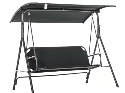 Black 3-Person Patio Porch Swing with Adjustable Weather-Resistant Canopy