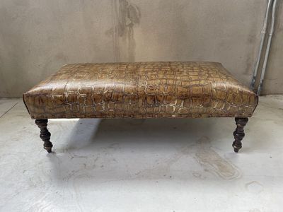 Vintage Crocodile-Embossed Leather Cocktail Ottoman Bench