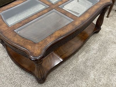 Elegant Wood & Glass Coffee Table and Matching End Table Set - Traditional Style
