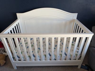 White Wooden Baby Crib and mattress