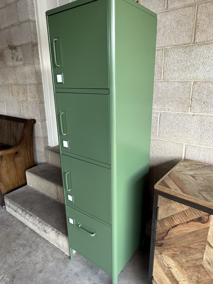 Green Metal Storage Locker Cabinet with 4 Compartments - Industrial/Modern Style