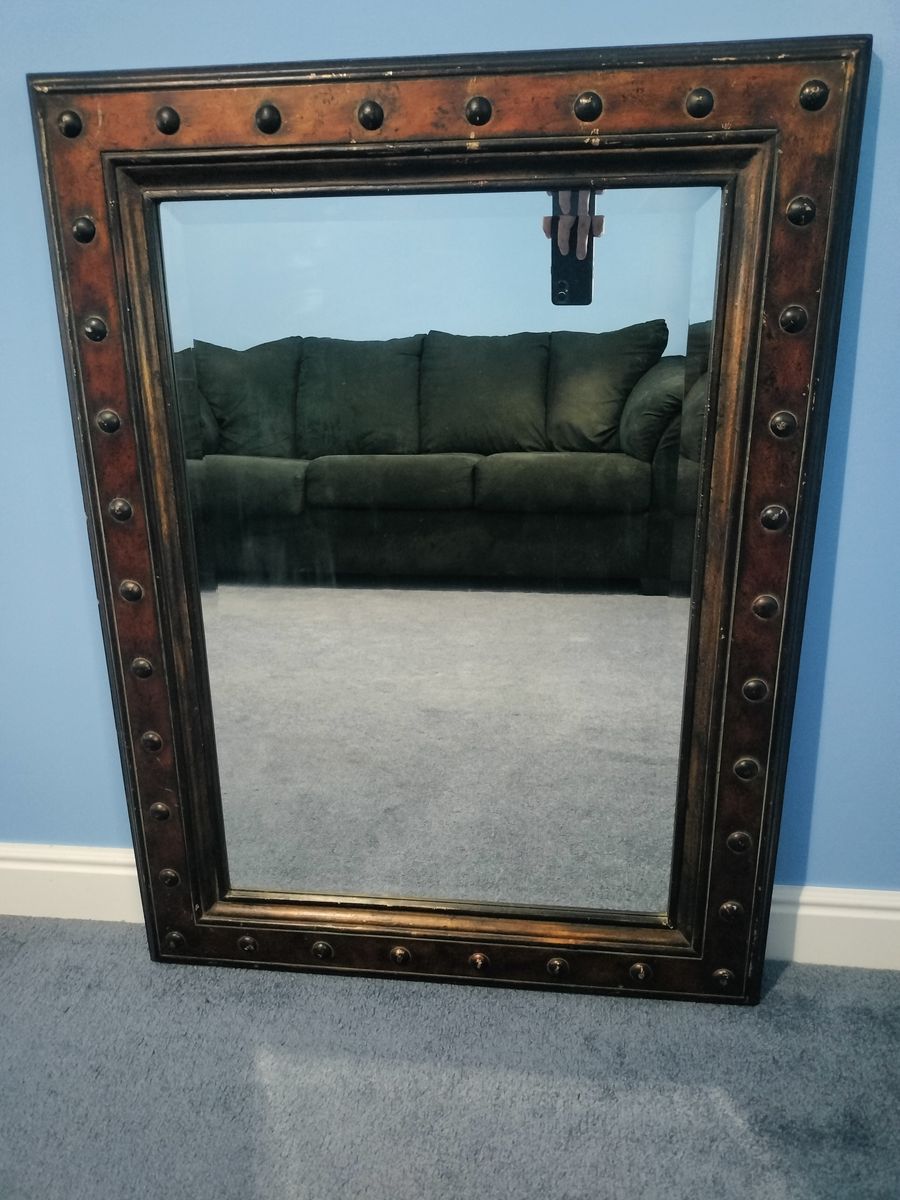 Beautiful Allen + Roth 30" W x 40" H Beveled Wall Mirror - Distressed Wood Frame