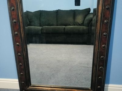 Beautiful Allen + Roth 30" W x 40" H Beveled Wall Mirror - Distressed Wood Frame