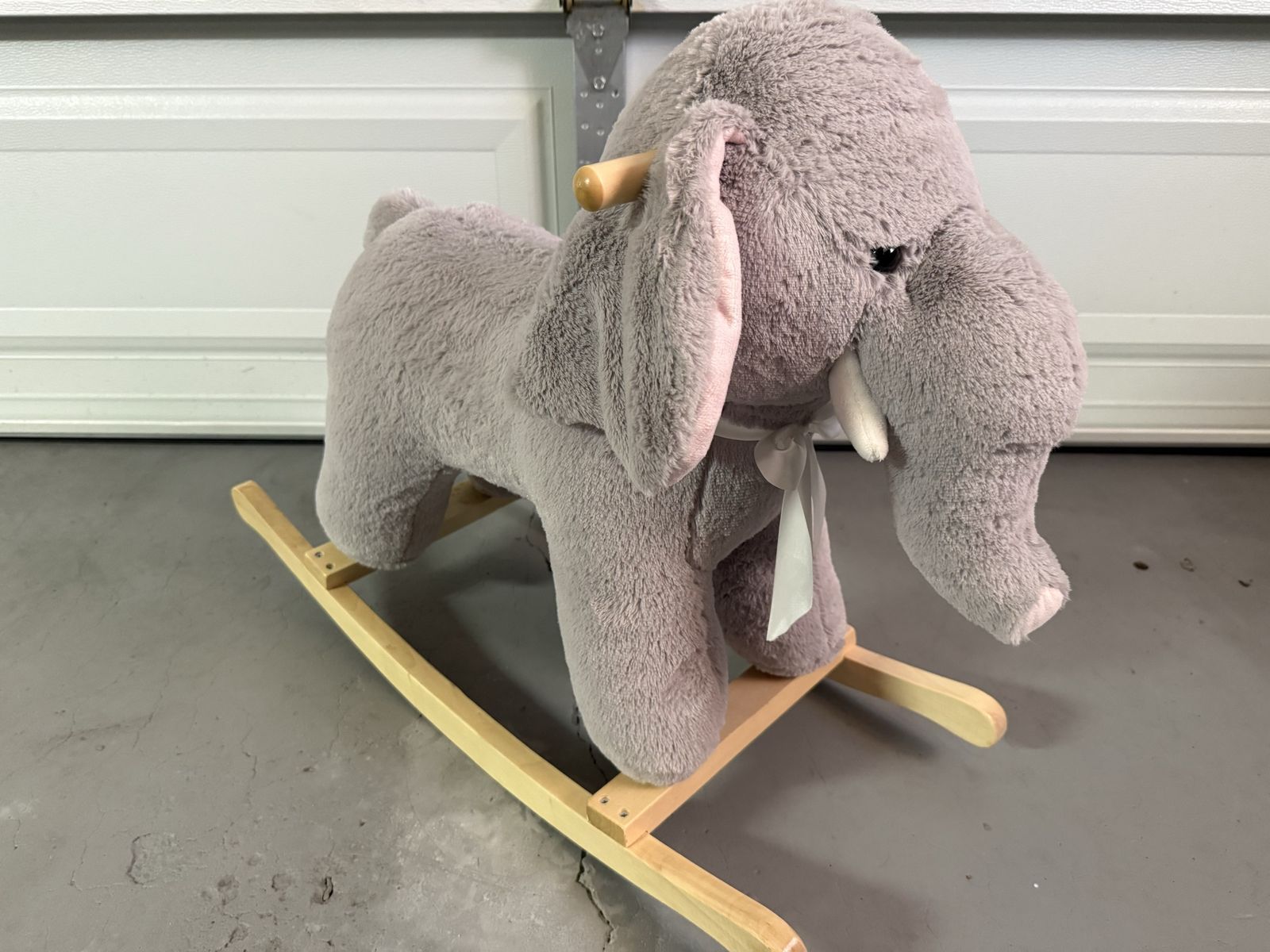 Plush Elephant Rocking Horse Toy with Wooden Base and Handles