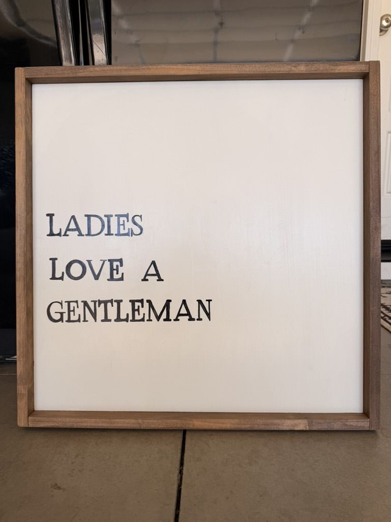 Sugarboo Decorative Wall Sign: "Ladies Love a Gentleman" - Rustic Wood Frame Home Decor, 18x18"