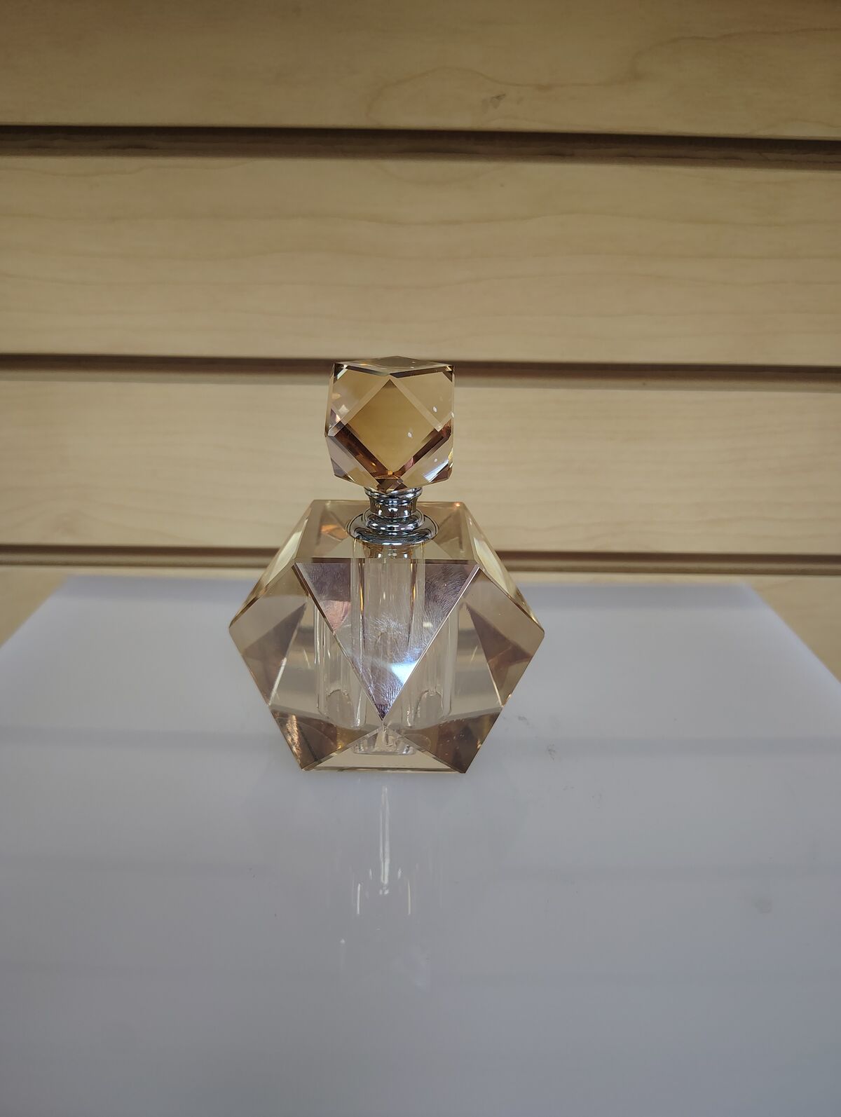Decorative Crystal Glass Perfume Bottle - $19.99 ( NEW ) clear & tan / gold
