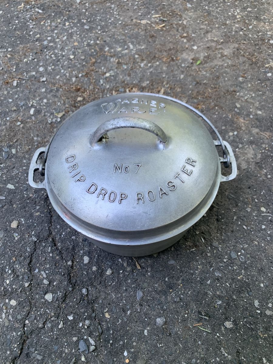 Vintage Wagner Ware Sidney O No. 7 Drip Drop Roaster aluminum Dutch Oven w/ Lid