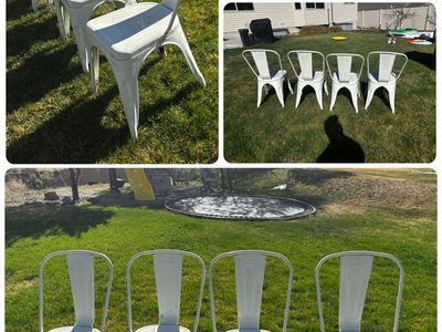 Four White Metal Farmhouse Style Dining Chairs