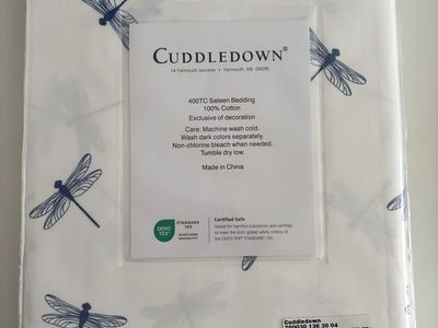 New Cuddledown DRAGONFLY King Flat Sheet - 400TC Cotton Sateen White Blueberry Blue