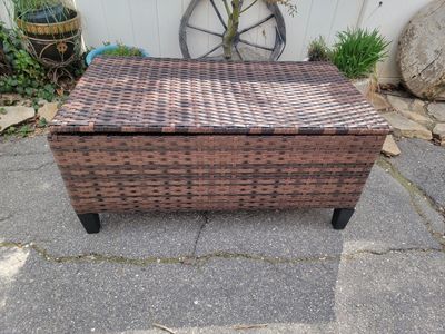 New Assembled Outdoor Wicker Storage Box - 50 Gallon PE Rattan Storage Container with Lid