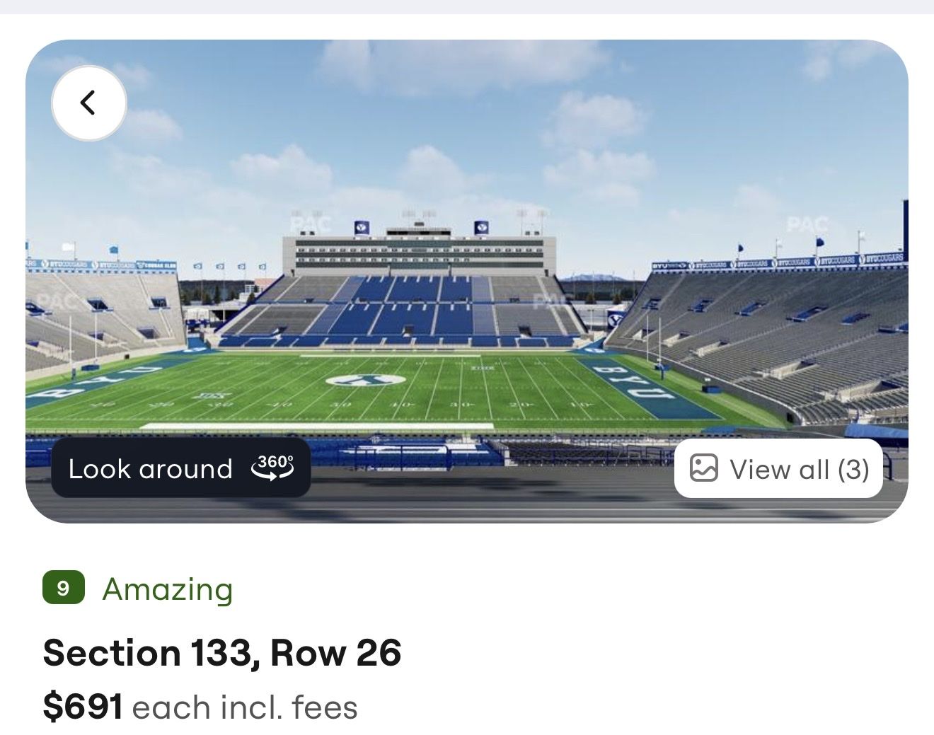 Section 133, Row 26 BYU vs Notre Dame 10/17/2026