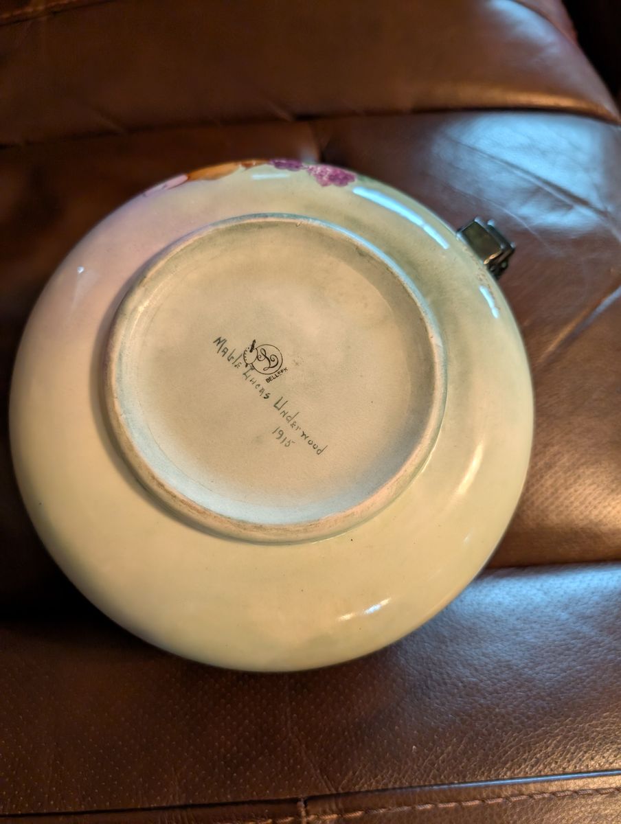 Antique Belleek CAC Hand-Painted Cider Pitcher Signed Mattie Lucas Underwood 1915