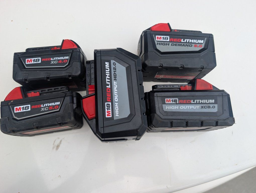 Milwaukee M18 REDLITHIUM Battery Lot: XC4.0, XC5.0, HD9.0, XC8.0, HD12.0 - 5-Pack