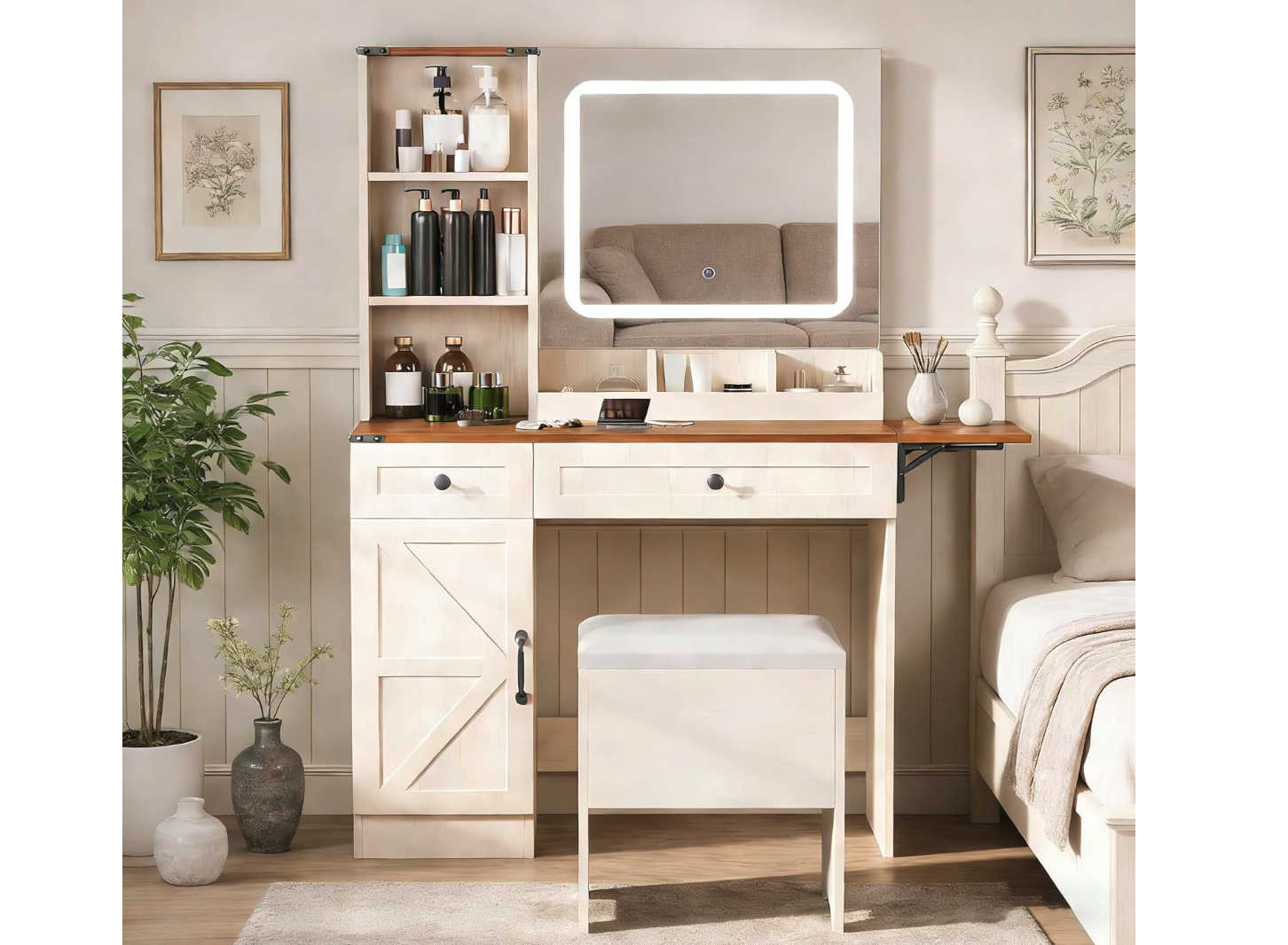 New Makeup Vanity Desk with Mirror and Lights, Vanity Set with Charging Station