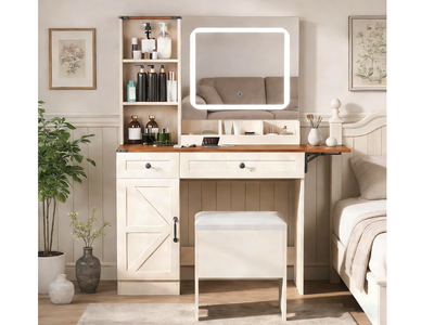 New Makeup Vanity Desk with Mirror and Lights, Vanity Set with Charging Station
