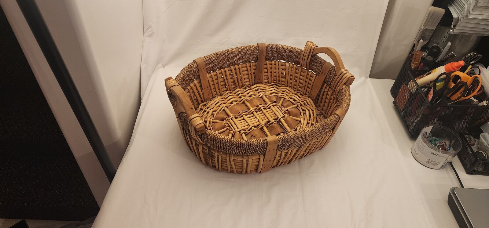 larger Wicker Basket with Wooden Handles - 19X16X6 Inches