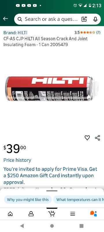 Hilti All season crack and joint insulating foam