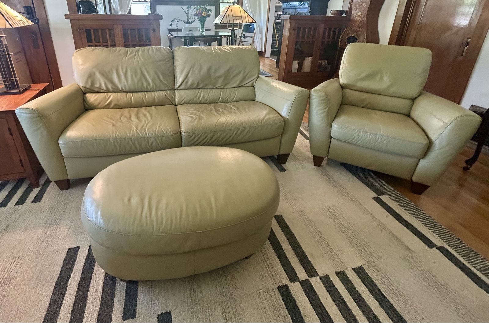 Leather sofa recliner large ottoman set