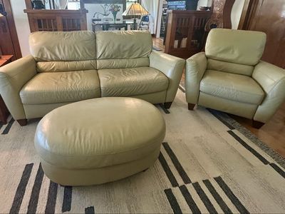 Leather sofa recliner large ottoman set