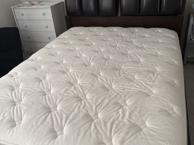 Dark Wood Bed Frame with Padded Leatherette Headboard & Hidden Storage