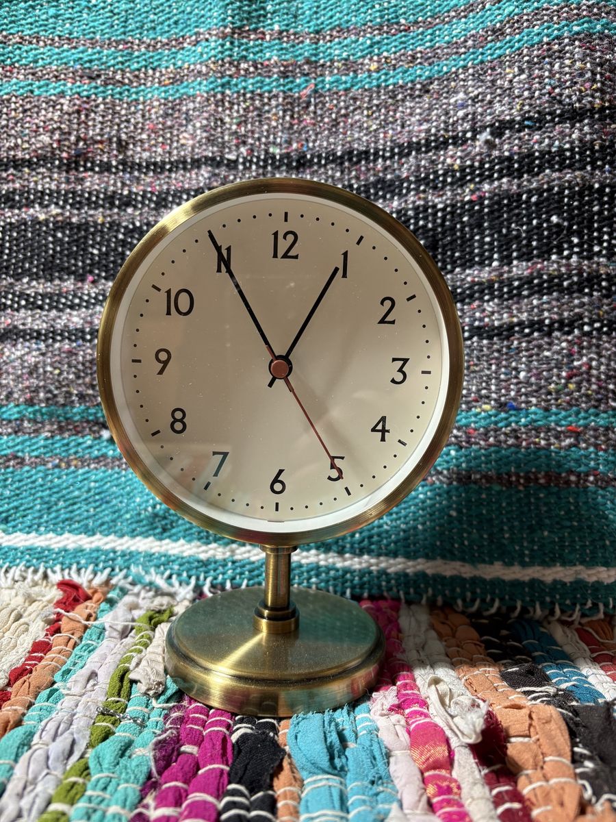 Gold/Brass Desk Table Clock with Pedestal Stand