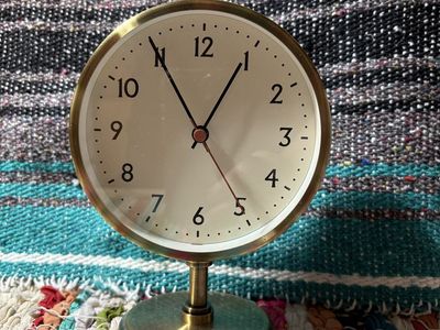 Gold/Brass Desk Table Clock with Pedestal Stand