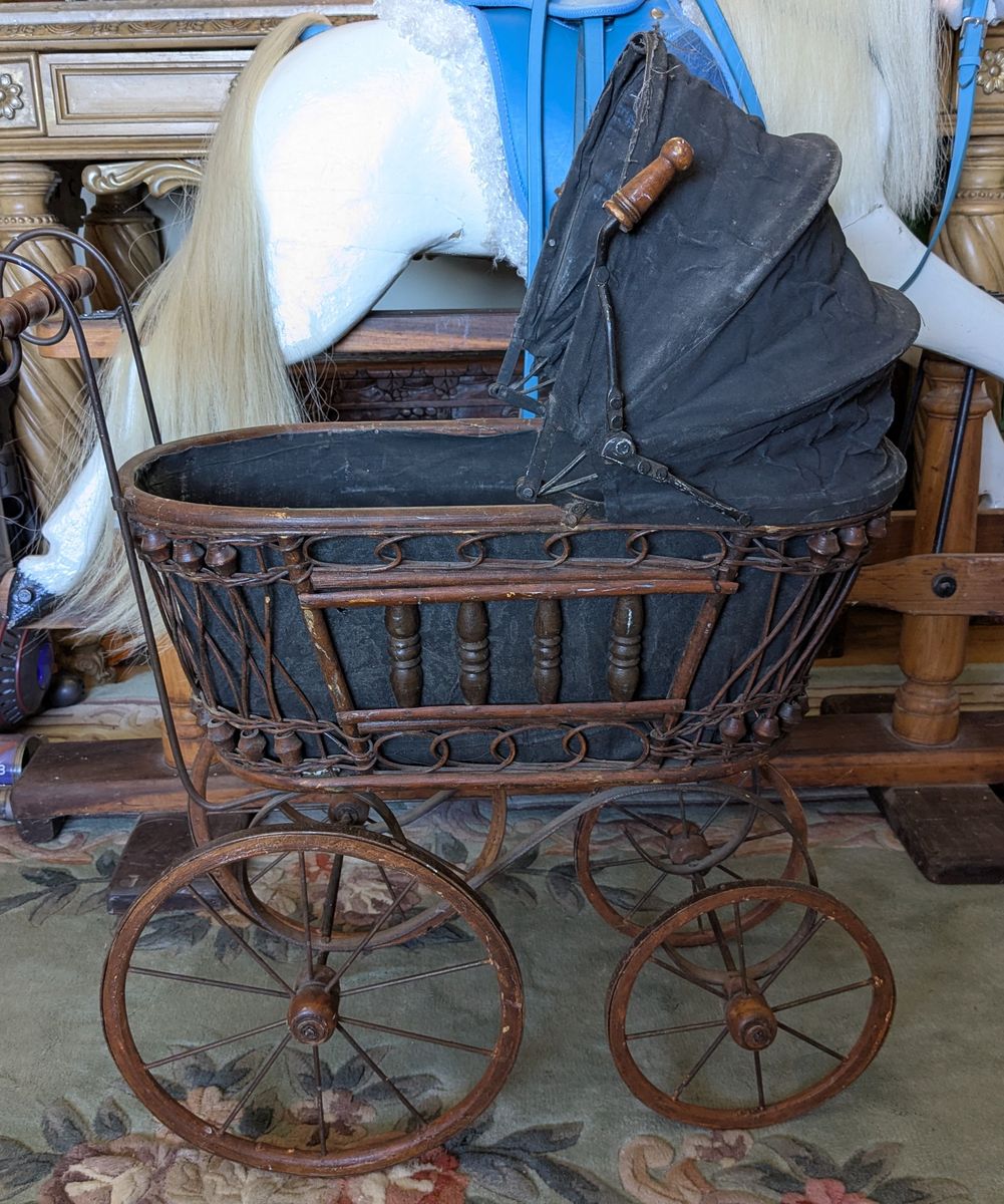 Antique Wood and Metal Doll Stroller