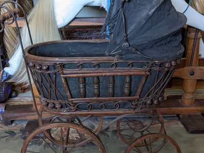 Antique Wood and Metal Doll Stroller