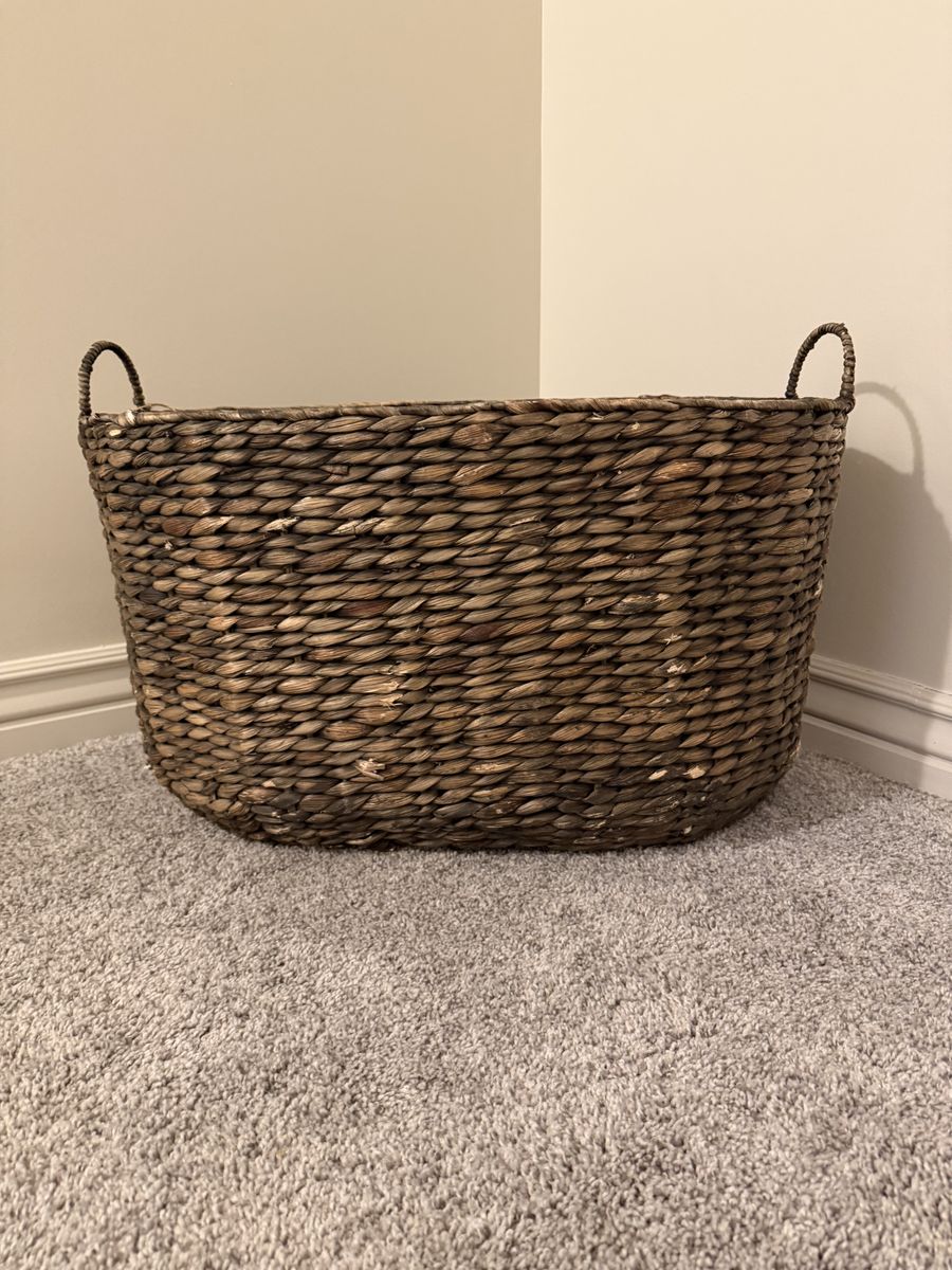 Woven Storage Basket Brown Water Hyacinth Oval Laundry Hamper