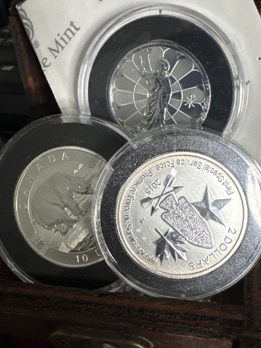 2015 Canadian $2 First Special Service Force Premiere Silver Coin and 2 other 1/2oz .999 silver pieces.