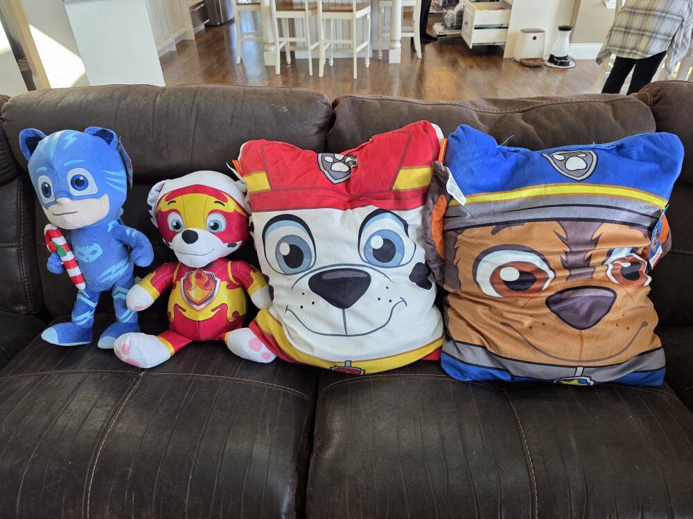 Brand new paw patrol and PJ masks stuffed animals.