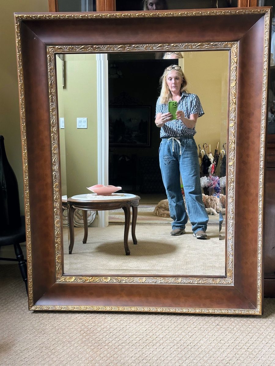 Extra Large Beveled Wall Mirror Wood Frame with Gold Embellishments 