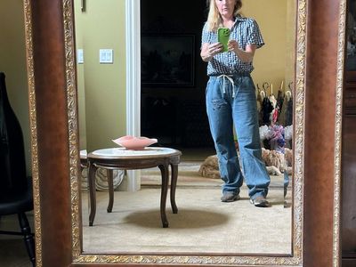 Extra Large Beveled Wall Mirror Wood Frame with Gold Embellishments