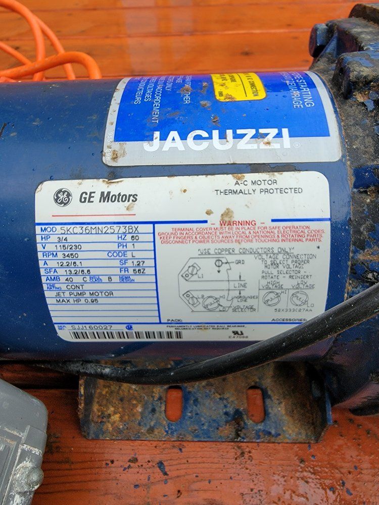 Jacuzzi GE Motors SKC36MN2573BX 3/4 HP Thermally Protected AC Pump Motor
