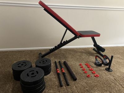 Adjustable Weight Bench with Dumbbell & Barbell Set (Weight Plates, Bars & Attachments) Home Gym