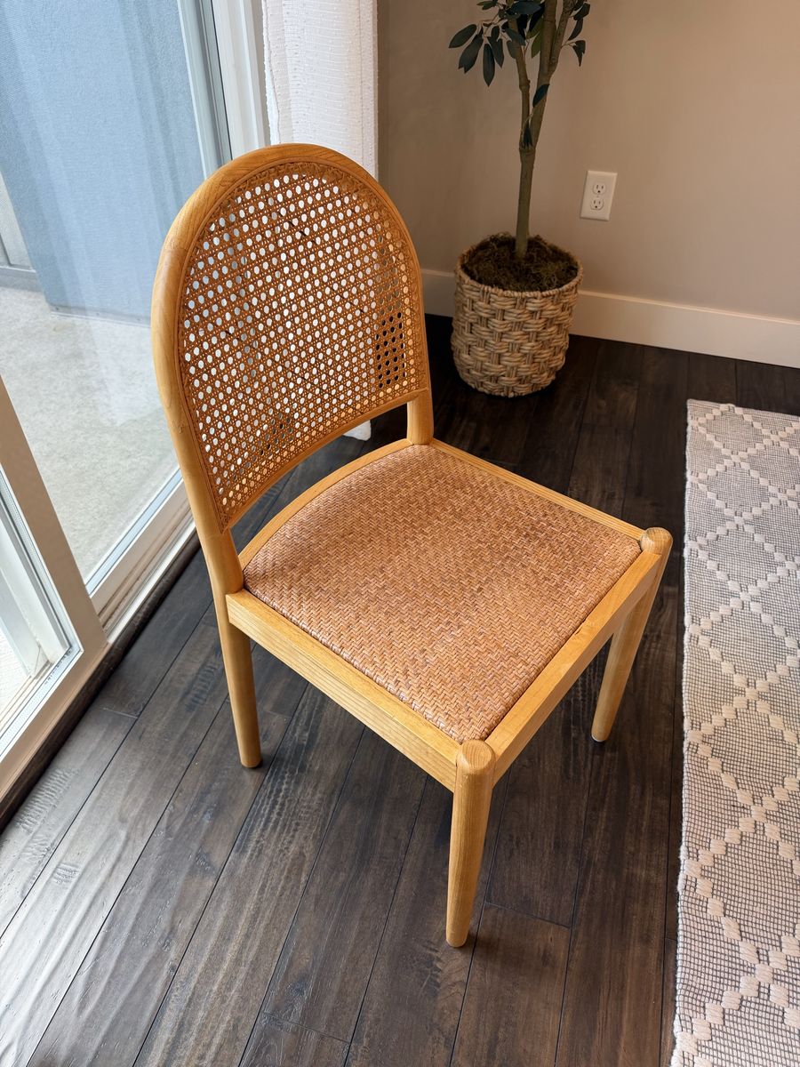 Set of 4 Modern Wood and Cane Dining Chairs
