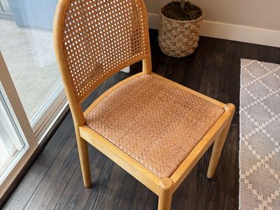 Set of 4 Modern Wood and Cane Dining Chairs