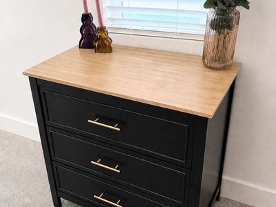 Modern Black 3 Drawer Dresser | Solid Wood Look Top | Like New