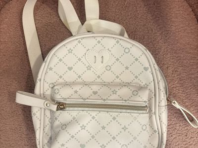 White Patterned Mini Backpack with Front Zipper Pocket