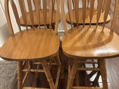 4 Solid Oak Kitchen Counter Stools