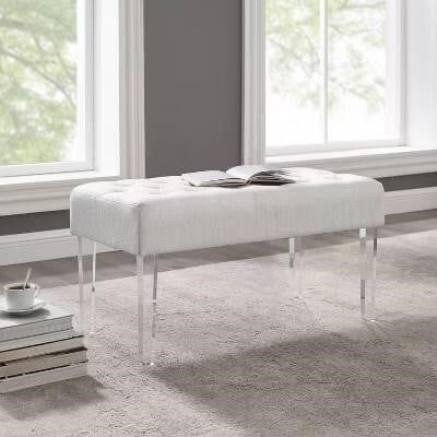 Ella Glam Linen Bench, Acrylic Legs