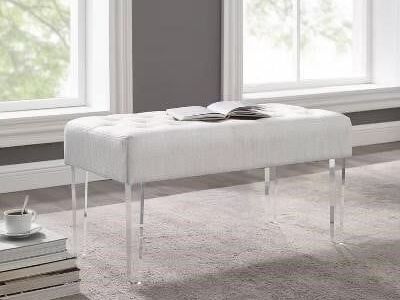 Ella Glam Linen Bench, Acrylic Legs