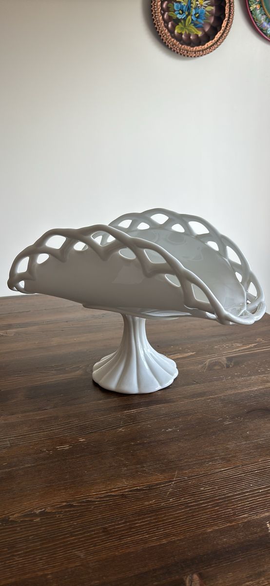 Vintage milk glass pedestal stand fruit bowl
