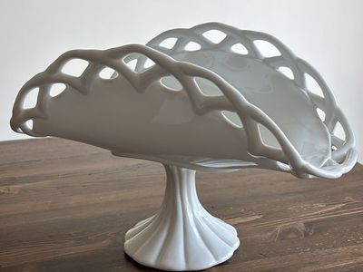 Vintage milk glass pedestal stand fruit bowl