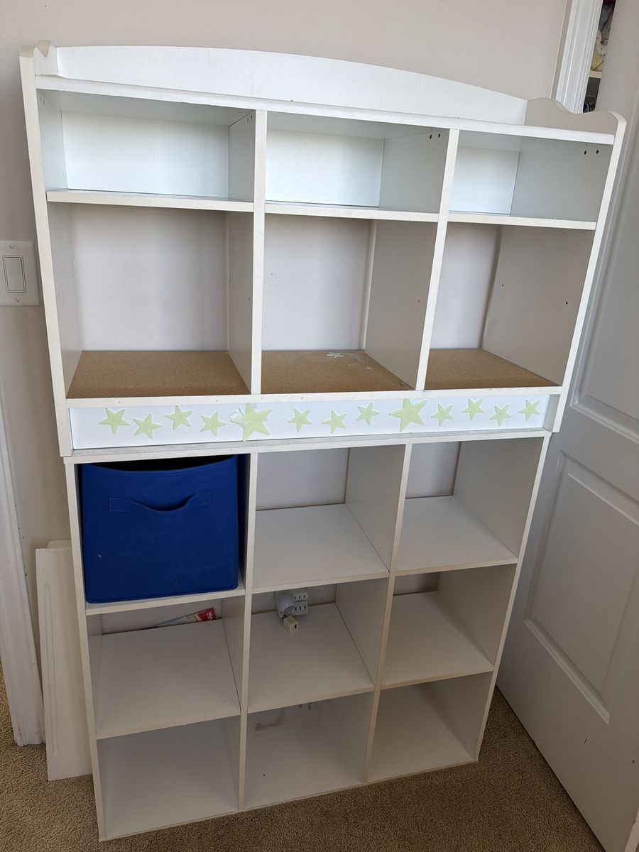 White Kids Storage Bookshelf with Star Decals - Multi-Cube Organizer