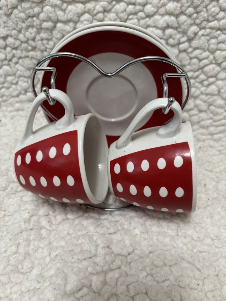 Red & White Polka Dot Espresso Coffee Cups