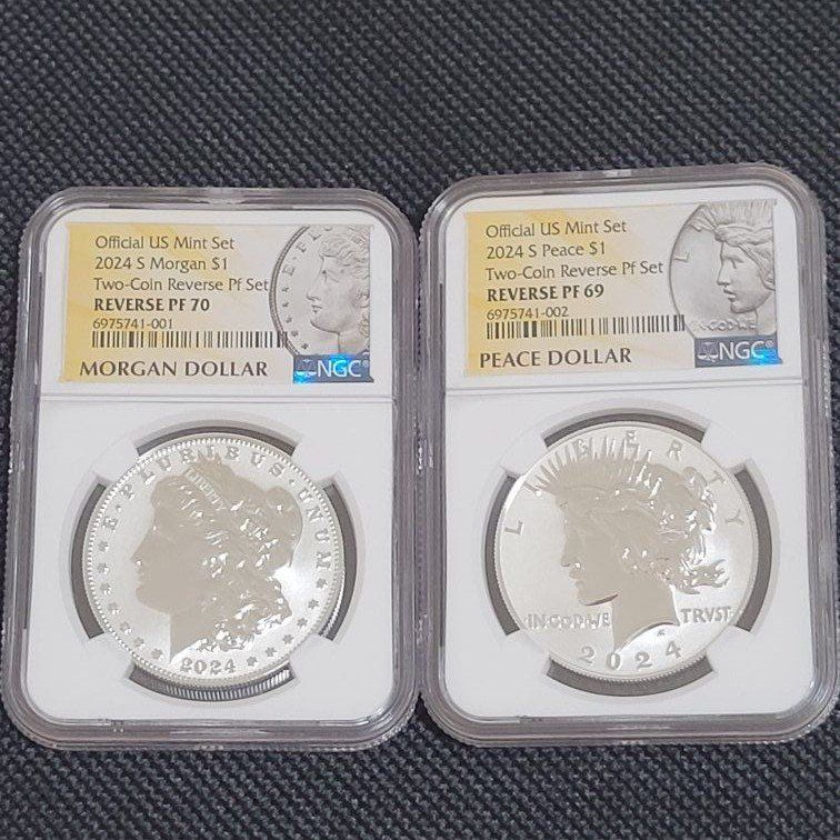 2024-S Morgan & Peace Dollar Two-Coin Reverse PF Set NGC PF70 & PF69