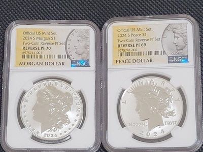 2024-S Morgan & Peace Dollar Two-Coin Reverse PF Set NGC PF70 & PF69